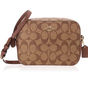 NEW Coach Signature Mini Camera Crossbody Bag, Khaki/Saddle- PERFECT CONDITION